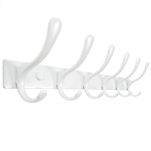 SKOLOO Heavy Duty Wall Mounted Coat Rack - 6 Hooks, Stainless Steel, Sturdy Coat Hooks for Hanging Clothes, Jacket, Hat, White - color: White, size: 6 Hook(1 Pack)