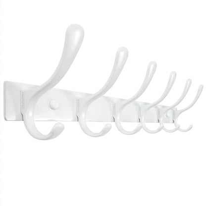 SKOLOO Heavy Duty Wall Mounted Coat Rack - 6 Hooks, Stainless Steel, Sturdy Coat Hooks for Hanging Clothes, Jacket, Hat, White - color: White, size: 6 Hook(1 Pack)