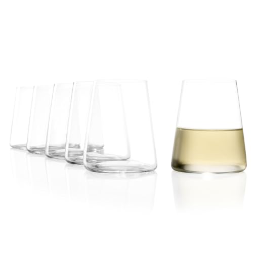 Stölzle Lausitz Stemless White Wine Glasses Power Set of 6, 13 1/2 oz – Modern Crystal Wine Glasses for Maximum Aroma – Dishwasher Safe & Break-Resistant, Made in Germany - size: 6 Pieces (1 Pack)