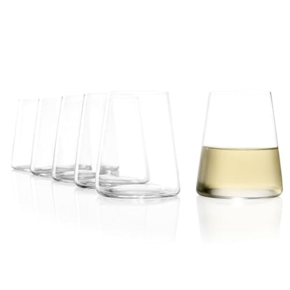 Stölzle Lausitz Stemless White Wine Glasses Power Set of 6, 13 1/2 oz – Modern Crystal Wine Glasses for Maximum Aroma – Dishwasher Safe & Break-Resistant, Made in Germany - size: 6 Pieces (1 Pack)