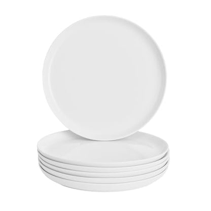 White Dinner Plates Set of 6, Porcelain Salad Plates 9 Inch, Modern Kitchen Plate, Round Serving Dishes, Microwave and Dishwasher Safe, Scratch Resistant, Smooth Glaze - color: White 9 inch