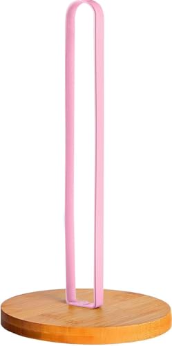 TONLEA Wooden Paper Towel Holder Countertop, Kitchen-Towel-Holder FreeStanding with Non-Slip Base for Bathroom (Light Pink) - color: Light Pink