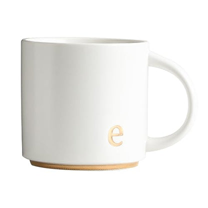 COLLECTIVE HOME Ceramic Coffee Mug, 15 oz Monogram Cup with Gift Box(e) | Dishwasher Safe, Engraved Gold Letter , Personalized Housewarming Birthday Present, Christmas Thanksgiving Mothers Day Gifts - color: gold-e