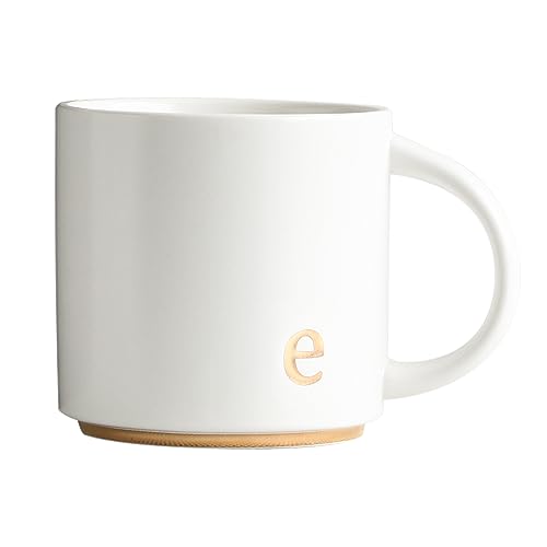 COLLECTIVE HOME Ceramic Coffee Mug, 15 oz Monogram Cup with Gift Box(e) | Dishwasher Safe, Engraved Gold Letter , Personalized Housewarming Birthday Present, Christmas Thanksgiving Mothers Day Gifts - color: gold-e