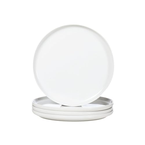 White Dinner Plates Set of 4, Ceramic Dining Plates 10.5 inch, Large Salad Plate, Porcelain Kitchen Plate for Pizza, Steak, Microwave and Dishwasher Safe | Large Salad Plate, Porcelain Kitchen Plate for Pizza, Steak, Microwave Safe - color: White