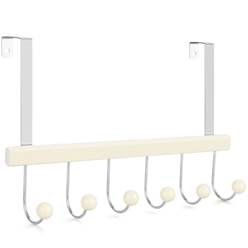 TOPIA HANGER Over The Door Hooks for Hanging, Towel Hooks Towel Racks for Bathroom, Coat Hooks Coat Rack Over The Door Organizer Hanging, Wooden Door Hangers for Coat Towel Hat Purse CT71W - color: Creamwhite, size: 1 Pack