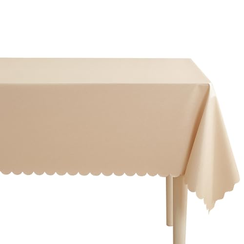Rectangle Vinyl Tablecloth, 100% Waterproof Oil Proof Plastic Table Cloth, Wipeable Table Cover for Dining, Buffet Parties, Camping,Indoor and Outdoor(Beige, 60") - color: Beige, size: 60" (Round)