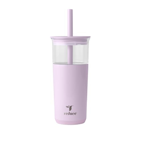 REDUCE Aspen - 20oz Vacuum Insulated Glass Tumbler - Extra Wide Straw & Lid | Keeps drinks cold for 12 hours, ideal for iced coffee, smoothies & boba, dishwasher safe, soft base - color: Lilac Bud