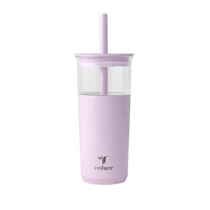 REDUCE Aspen - 20oz Vacuum Insulated Glass Tumbler - Extra Wide Straw & Lid | Keeps drinks cold for 12 hours, ideal for iced coffee, smoothies & boba, dishwasher safe, soft base - color: Lilac Bud