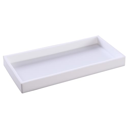 Bathroom Vanity Tray, 8 x 4 inch Silicone Dresser Jewelry Ring Dish Tank Storage Kitchen Sink Countertop Tray Holder for Perfume Soap Towel Bathroom Trays, Mini, White - color: White, size: 7.9" x 3.9" x 0.7"