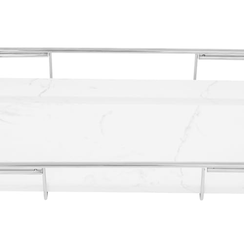 Expandable Stainless Steel Bathtub Caddy Tray, Adjustable Over Tub Rack Marble Board Anti-Slip Groove Raised Guardrail Modern Bath Organizer for Home Hotel Bathroom Use (Silver+White) - color: Silver+white