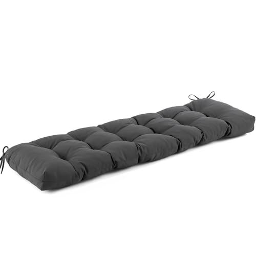 IASEAHK Outdoor Bench Cushion 59x18x5 Inch, Waterproof & Fade-Resistant Patio Furniture Cushions, Tufted Memory Foam Indoor/Outdoor Cushions for Couch Swing with Non-Slip Backing & Straps, Dark Grey - color: Dark Grey, size: 59x18x5 Inch