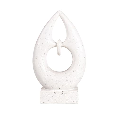 Abstract Teardrop Sculpture, White Speckled Resin, Modern Home Decor Figurine, 9.84in x 5.51in, Tabletop Art Piece