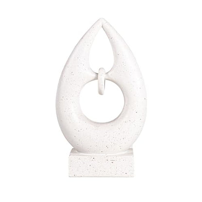 Abstract Teardrop Sculpture, White Speckled Resin, Modern Home Decor Figurine, 9.84in x 5.51in, Tabletop Art Piece