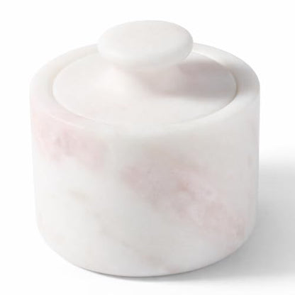 Marble Salt Cellar with Lid, Stone Pepper Container & Spice Jars | 3.5" Marble Salt and Pepper Holder, Stone Storage Box for Kitchen Counter, Spice Jar (Namibia Rose White) - color: Namibia Rose