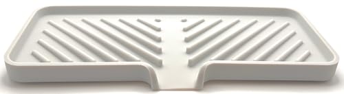 Silicone Soap Dish Tray and Sponge Holder with Drain Chute and Feet | 3-Way Sloped Design | Bathroom and Kitchen Sink Organizer Caddy (Light Grey, 10"x4", 7.8 Ounces) - color: Light Grey, size: 10"x4"
