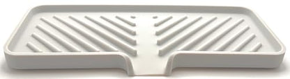 Silicone Soap Dish Tray and Sponge Holder with Drain Chute and Feet | 3-Way Sloped Design | Bathroom and Kitchen Sink Organizer Caddy (Light Grey, 10"x4", 7.8 Ounces) - color: Light Grey, size: 10"x4"