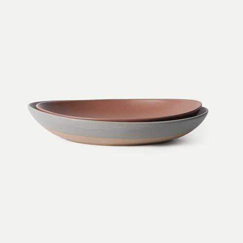 MORA Mega and Giant Serving Dishes Set of 2, 16 inch and 14 inch Ceramic Pottery Oval Platters - Microwave, Oven and Dishwasher Safe - Peppercorn & Terracotta - color: Peppercorn & Terracotta, size: Mega & Giant
