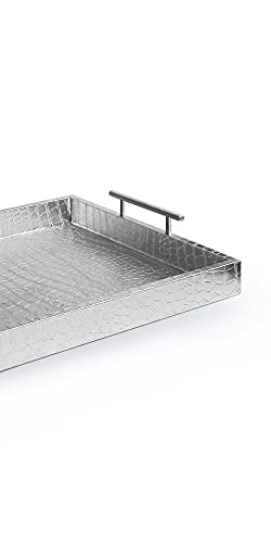 American Atelier Alligator Tray with Metal Handles, Silver - color: Silver