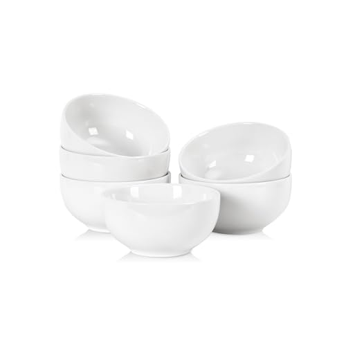 Selamica Ceramic Ice Cream Bowls, 12 oz Small Bowls Set of 6, 4.7 Inch Ceramic Bowls for Dessert, Snack, Fruit, Microwave Dishwasher Safe, White - color: White, size: 12 Oz
