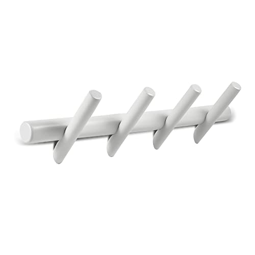 KYSMOTIC Modern Wood Coat Rack - Wall Mounted - White 4 Peg Coat Hooks - Hanging Clothes Robes Towels Hats - color: White, size: 4 Hooks