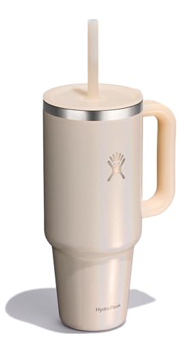 Hydro Flask Travel Tumbler with Handle, Lid and Straw - Insulated Stainless Steel in 40 Oz Glimmer Cream - color: GLIMMER CREAM, size: 40 Ounces