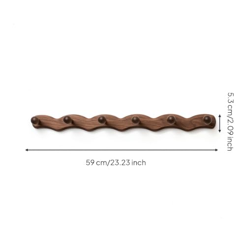 Hook Wooden Coat Rack Peg Rail Hat Holder with Artistic Solid Wood Structure Six Pegs Smooth Touch Suitable for Walls, 6 Hooks - Auspicious Cloud All Black Walnut Wood - style: 6 Hooks - Auspicious Cloud All Black Walnut Wood