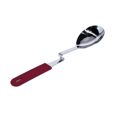 Souper Cubes Stainless Steel Spoon with Silicone Grip & Pot Hook, Cranberry | Durable Cooking Spoon Hooks to Your Pot to Help Prevent Drips and Keep Counters and Stovetop Clean - color: Cranberry, size: Spoon 1-Pack