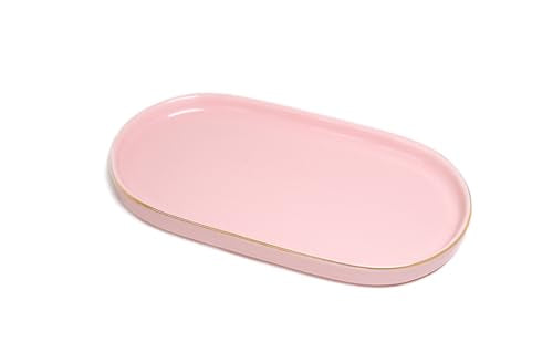 Ceramic Jewelry Dish, Perfume Vanity Tray, 7x4 Decorative Catch All Bowl for Trinket Key Ring, Small Bathroom Counter Tray, Soap Tray for Kitchen Sink (Pink) - color: Pink