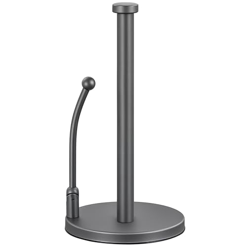 SMARTAKE Paper Towel Holder Countertop, Non-Slip Weighted Base, Gray | Freestanding Kitchen Roll Dispenser, Rustproof Stainless Steel, Spring Arm for Easy Tear, Widden Top, with 4 Suction Cups - color: 04-metallic Gray