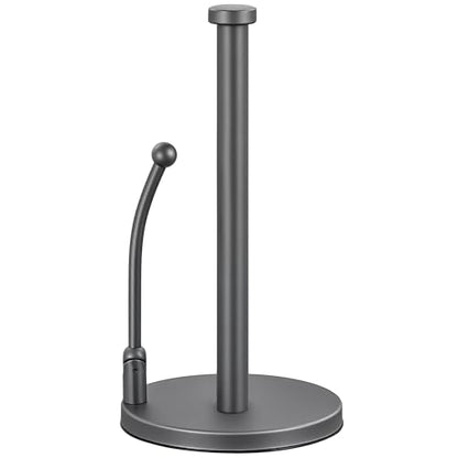 SMARTAKE Paper Towel Holder Countertop, Non-Slip Weighted Base, Gray | Freestanding Kitchen Roll Dispenser, Rustproof Stainless Steel, Spring Arm for Easy Tear, Widden Top, with 4 Suction Cups - color: 04-metallic Gray