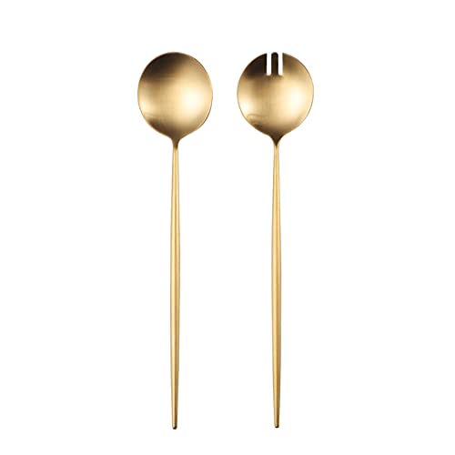 Salad Servers,Spoon and Fork Set 11.41 inch,18/10 Stainless Steel Salad Serving Titanium Plating (Gold) - color: Gold