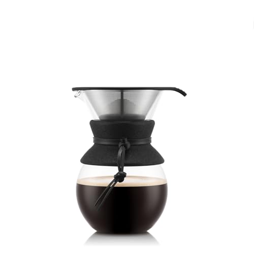 Bodum 34oz Pour Over Coffee Maker, High-Heat Borosilicate Glass with Reusable Stainless Steel Filter and Black Cork Grip - Made in Portugal - color: Black Cork, size: 34oz
