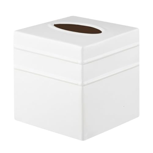 Monarch Abode Tissue Box Cover Square – Handcrafted Border Embossed White Metal Tissue Holder Box for Bathroom Accessory, Aesthetic Decorative Facial Napkin Cube for Modern Home Decor - color: Classic White