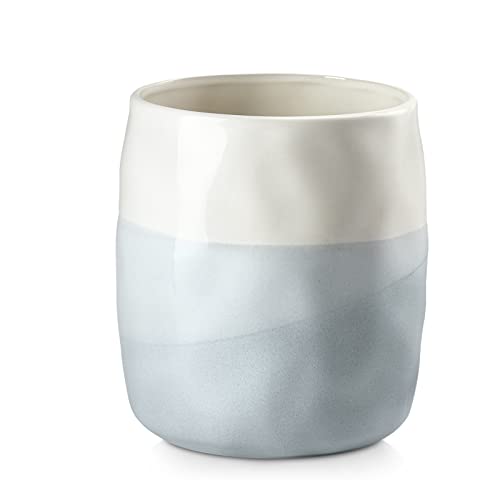 DOWAN Utensil Holder, 6.5″ Large Utensil Holder for Kitchen Counter, Ceramic Utensil Crock with Table-Protection Cork Mat, Utensil Organizer Caddy for Tongs, Spoons - color: White & Blue