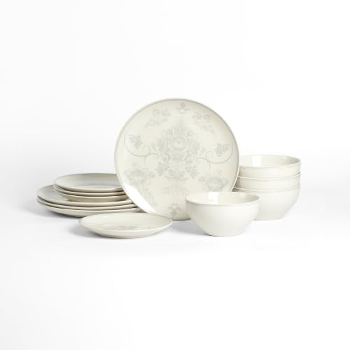 Stone Lain Opal 12-Piece Stoneware Dinnerware Set, Dinner Plates, Salad Plates & Bowls, Service for 4, Dishwasher & Microwave Safe, Grey - color: Gray, size: 12-Piece, Service for 4
