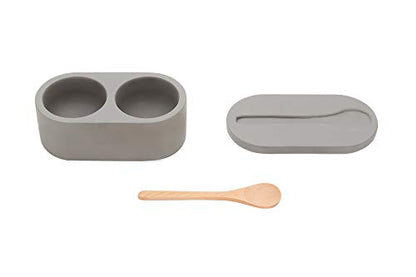 Fox Run 11725 Cement Double Salt Cellar with Spoon, 3 x 3.5 x 6.25 inches, Gray