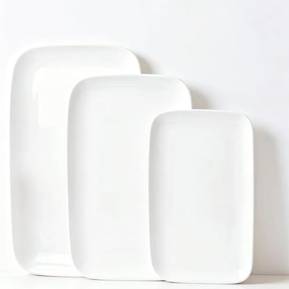 White Serving Platters Set of 3, Rectangular 15.5/13.5/11 Inch Serving Dishes for Entertaining, Ceramic Serving Trays for Party, Sushi, Steak & Dessert，Microwave & Dishwasher Safe - size: 15.5/13.5/11Inch Set