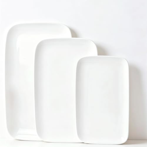 White Serving Platters Set of 3, Rectangular 15.5/13.5/11 Inch Serving Dishes for Entertaining, Ceramic Serving Trays for Party, Sushi, Steak & Dessert，Microwave & Dishwasher Safe - size: 15.5/13.5/11Inch Set