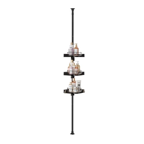 YCIA&DONE 360° Rotating Shower Caddy Tension Pole, 3 Tiers Corner Shower Organizer for Bathroom Shelf Bathtub, Adjustable Standing Shower Rack, Easily Assemble, 34-124 Inch Height, Black - color: Black, size: 3tiers