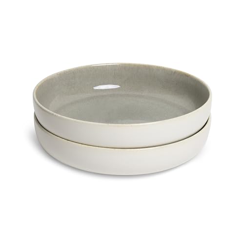 SANGO Resona Moss Large Serving Bowl (Set of 2), 64.25 oz, 10" Stoneware Bowls for Pasta, Salad & Dinner, Big Ceramic Bowls for Entertaining with Glossy Reactive Glaze, Dishwasher & Microwave Safe - color: Green/Cream, size: Serving Bowls