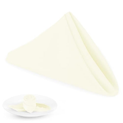 PLOYMONO Ivory Cloth Napkins - 8 Pack 17" x 17" Washable Polyester Napkins | Heavy Duty 180 GSM Cloth Napkins with Hemmed Edges - Great for Restaurants, Weddings, Parties, Banquets Dinner - color: Ivory