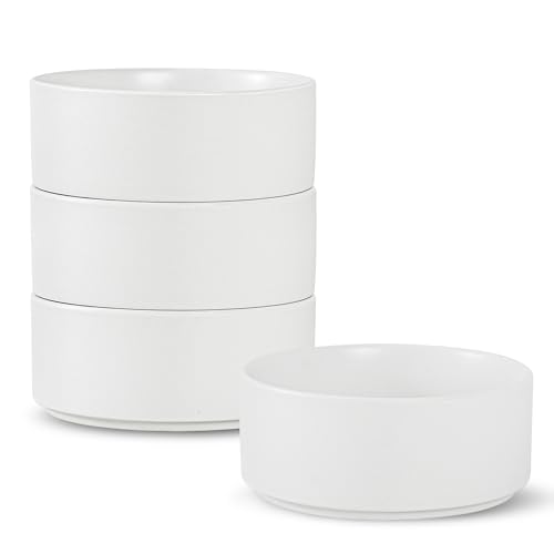 Stoneware Cereal & Soup Bowls Set of 4, 6 Inch, Matte White | Matte Glaze Ceramic, For Breakfast & Oatmeal, Microwave Safe, Dishwasher Safe - color: White, size: Cereal Bowls Set (4PCS)