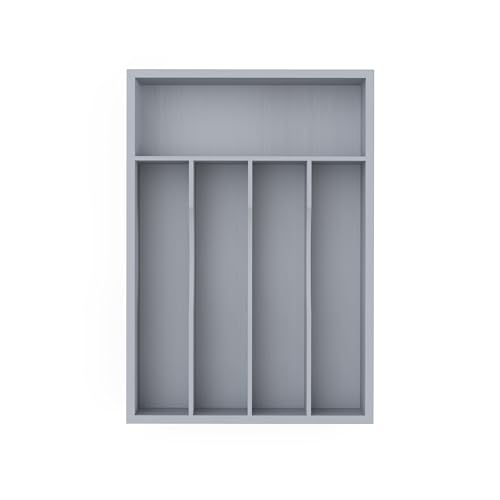 Bamboo Kitchen Sliverware Drawer Organizer (Grey, 9.5''W x 13.5''D) | Cutlery Storage Tray with grooved dividers, Multi-purpose flatware storage tray, Utensil holder for folks/spoons/tableware - color: Grey, size: 9.5''W x 13.5''D