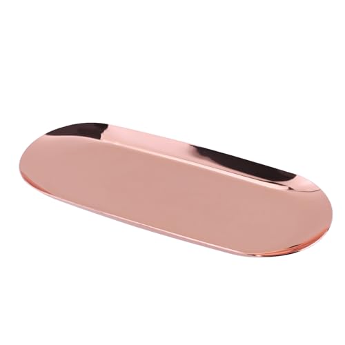 Dnyta Stainless Steel Decorative Tray, Decor Jewelry Dish Home Decor Trays | Bathroom Decor Makeup Serving Trays for Dresser, 9 x 3.7in Trays for Keys Watch Wallet Trinket Cosmetics (Oval, Rose Gold) - style: Oval rose gold style (1pcs)