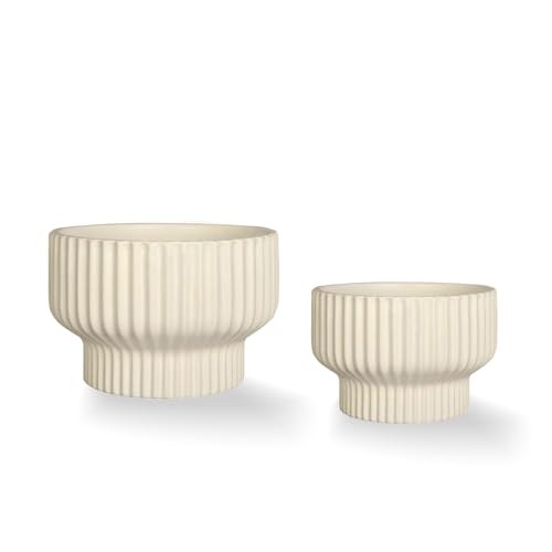 Puoyik 2 Piece Set of Flower Pots 8/6 inches, Ceramic Flower Pots with Drainage Holes, Indoor and Outdoor Plant Flower Planter (7.8/5.9beige) - color: 7.8/5.9beige