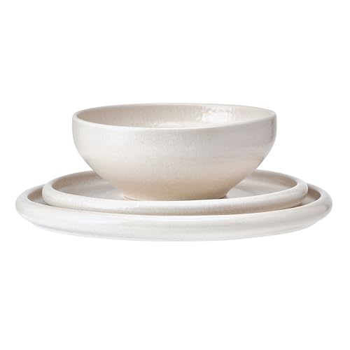 Mikasa Declan 12 Piece Stoneware Dinnerware Set, Service for 4, Modern Plate and Bowl with High Rims for Everyday Use, Beige