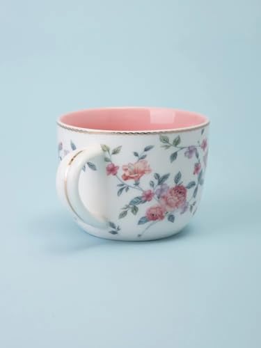 Porcelain Set of 2 Pastel Cups 8 oz with Saucers 5.75", Glamour by Marsseus Collection, Gift Box, Floral motif - color: Floral motif-3