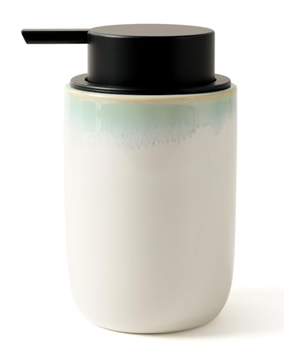 BosilunLife Hand Soap Dispenser for Kitchen, Bathroom Countertop | Foam Soap Dispenser Bathroom Ceramic Dish Liquid Soap Dispenser (White with Blue-Green Rim Liquid Pump) - color: White With Blue-green Rim-1 Pack