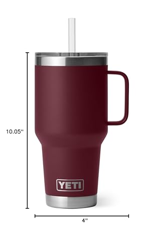 YETI Rambler 35 oz Tumbler with Handle and Straw Lid, Travel Mug Water Tumbler, Vacuum Insulated Cup with Handle, Stainless Steel, Wild Vine Red - color: Wild Vine Red, style: 35oz